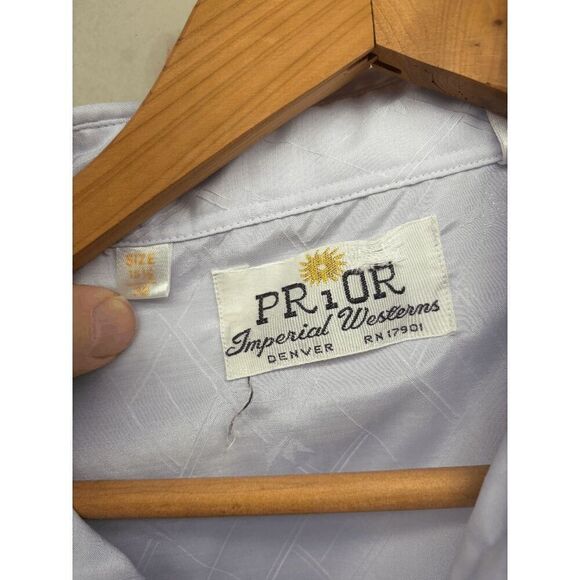 Prior Imperial Westerns Shirt Men Medium 15.5 Purple Text Pearl Snap Flap Pocket - Picture 4 of 5